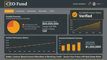 CEO Fund mortgage note investment dashboard showing quarterly distribution schedule
