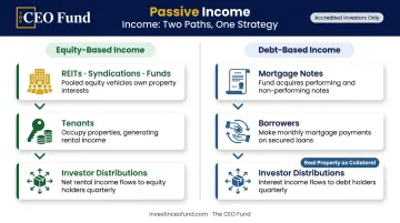 Equity versus debt passive real estate income two-path comparison infographic