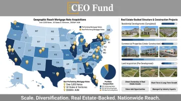 CEO Fund mortgage note portfolio map showing real estate backed investments across US states