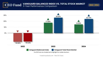 Balanced fund versus all-stock fund annual returns comparison 2022 to 2024
