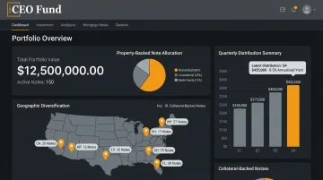 Investor dashboard displaying mortgage note portfolio performance and distributions