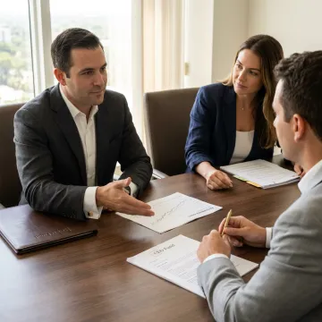 Fund manager reviewing investment documents with accredited investors
