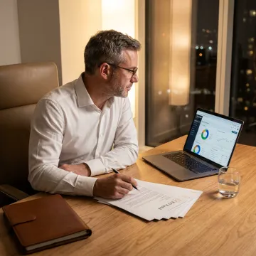 Physician reviewing passive income investment documents