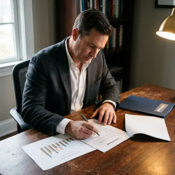 Investor reviewing mortgage note investment portfolio