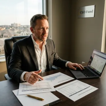 Investment fund manager reviewing real estate portfolio charts