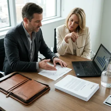 Investor reviewing fund documents with advisor