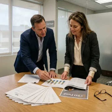 Financial team analyzing real estate-backed investment strategy
