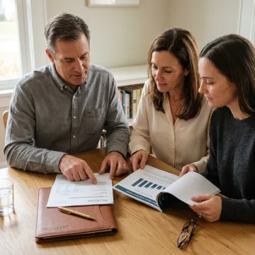 Family reviewing financial planning documents