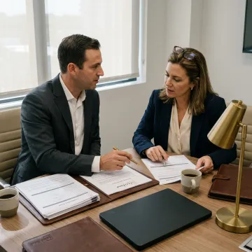Fund managers reviewing compliance documents