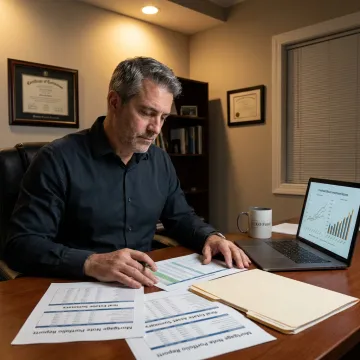 Investment portfolio advisor reviewing mortgage fund documents