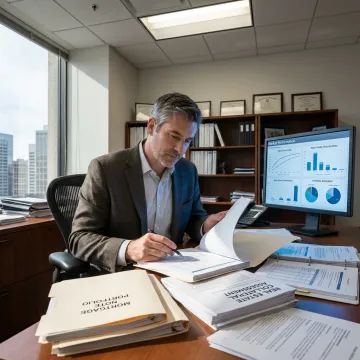 Fund manager reviewing real estate investment data