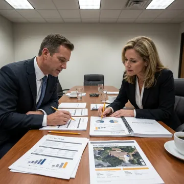 Fund manager reviewing private investment documents with an investor