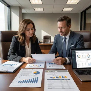 Investment manager reviewing fund documents with an investor