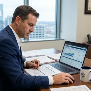 Fund manager reviewing real estate investment portfolio