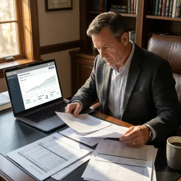 Investor reviewing mortgage fund platform documents