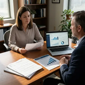 Investor reviewing financial documents with fund advisor