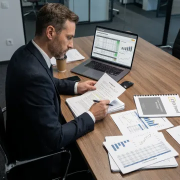 Fund manager reviewing investment portfolio