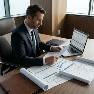 Fund manager reviewing real estate investment documents
