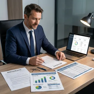Real estate investment fund advisor reviewing mortgage notes