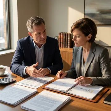 Fund manager reviewing investment portfolio with an investor