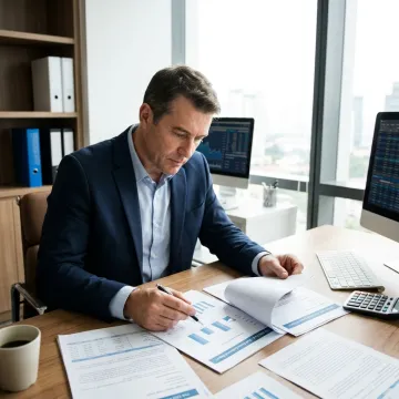 Fund manager reviewing mortgage note investment documents