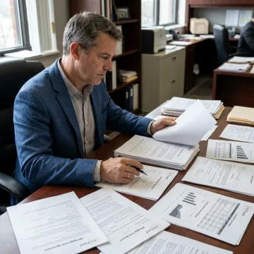Fund manager reviewing model investment portfolio