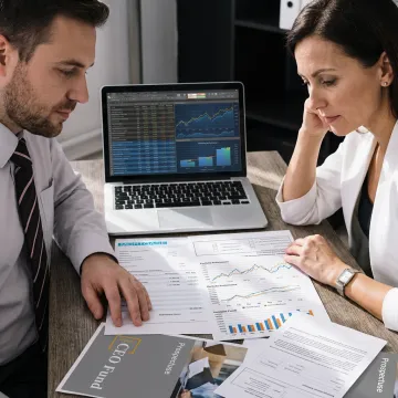Investment advisor reviewing documents with investor
