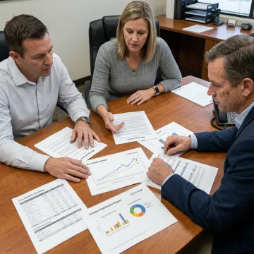 Investment team reviewing real estate-backed portfolio strategy