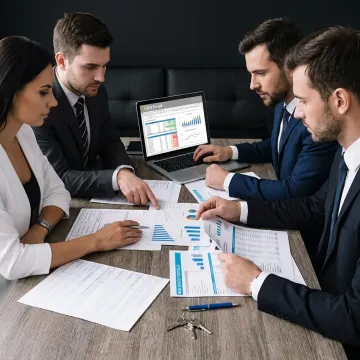 Fund managers reviewing real estate investment documents