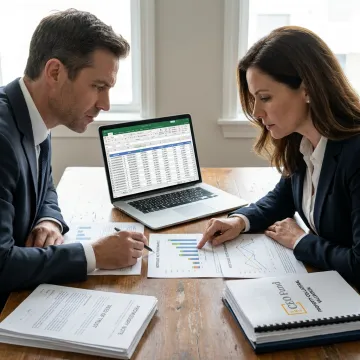 Real estate investment team reviewing property portfolio