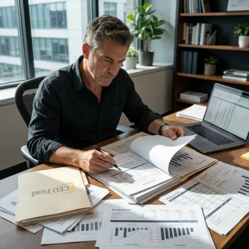 Fund manager reviewing real estate investment documents