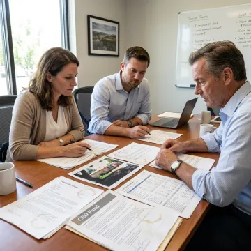 Fund managers reviewing mortgage note portfolio documents