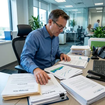 Fund manager reviewing real estate-backed investment portfolio
