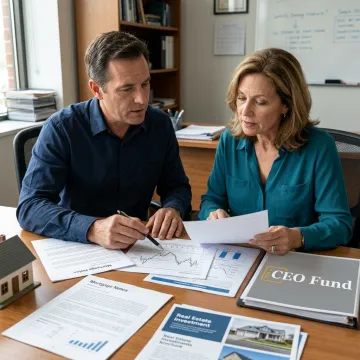Fund manager reviewing investment documents with accredited investor