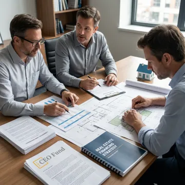 Fund managers reviewing development financing documents