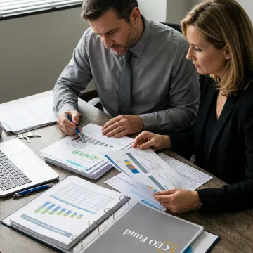 Investor reviewing retirement portfolio with advisor