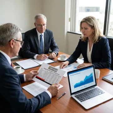 Investment team reviewing wealth reporting documents