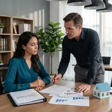 Investor reviewing documents with fund manager