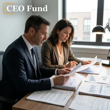 Fund manager reviewing investment documents with an investor