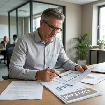 Fund manager reviewing investment portfolio reports
