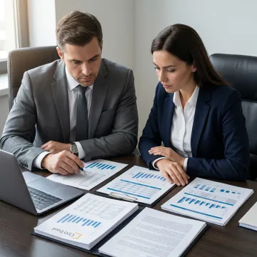 Fund managers reviewing real estate-backed investment portfolio