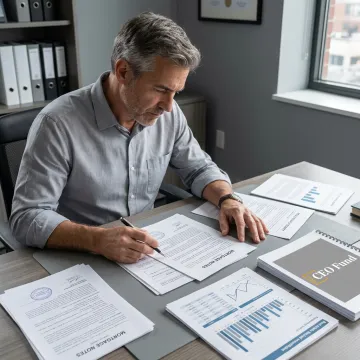 Fund manager reviewing real estate investment portfolio