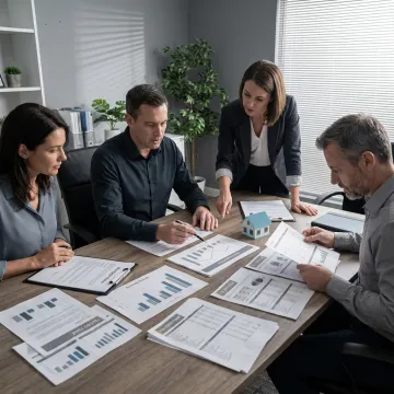 Real estate investment fund team reviewing portfolio documents
