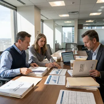 Investment team reviewing mortgage fund strategy