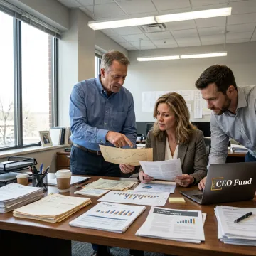 Fund managers reviewing real estate-backed investment documents