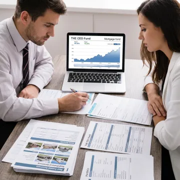 Florida investment professionals reviewing mortgage fund documents