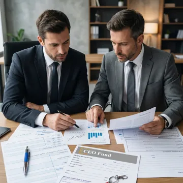 Fund managers reviewing real estate-backed investment portfolio
