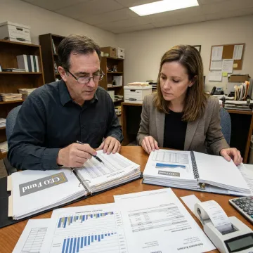 Investor reviewing wealth management documents with fund manager