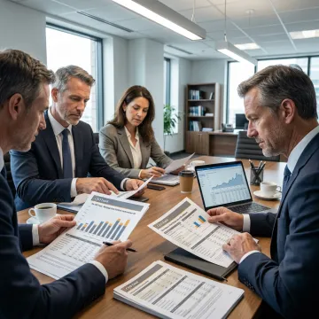Investment fund managers reviewing real estate-backed portfolios