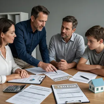 Financial advisor reviewing investment documents with family
